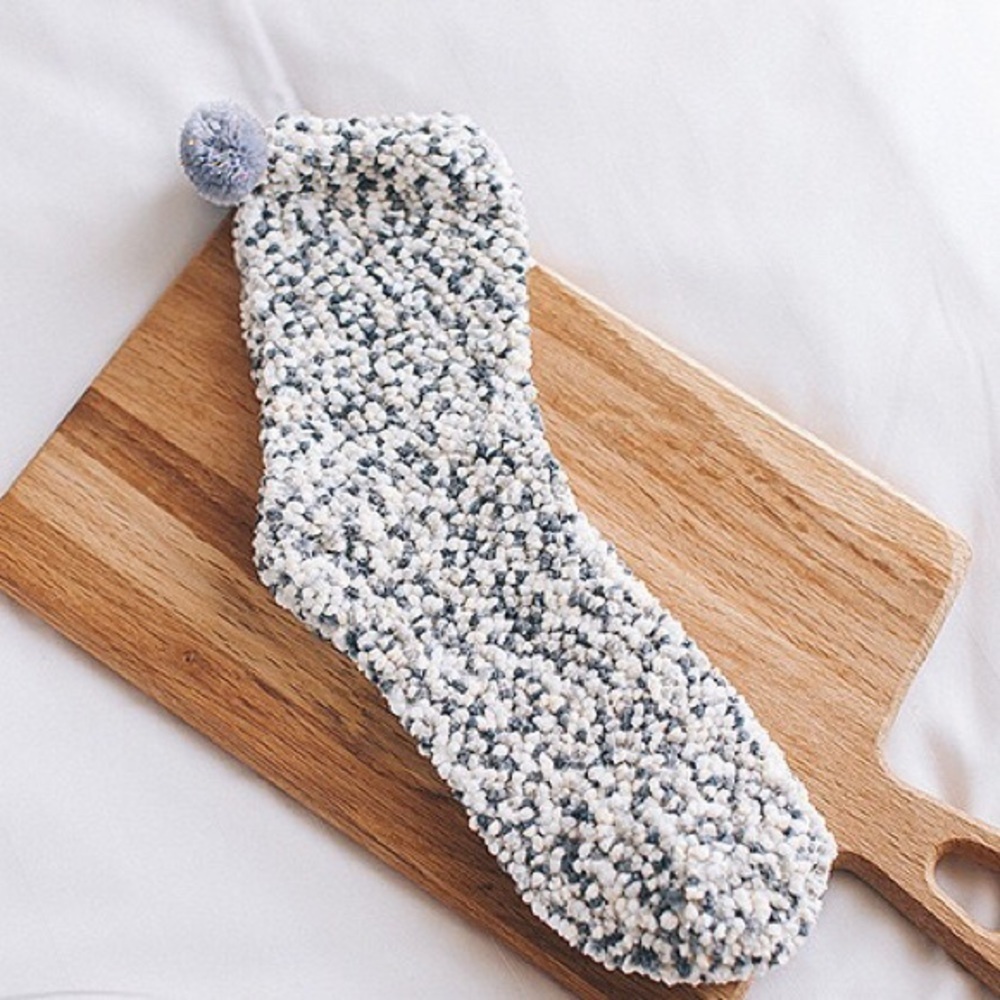 Gray Fluffy Pom Pom Socks